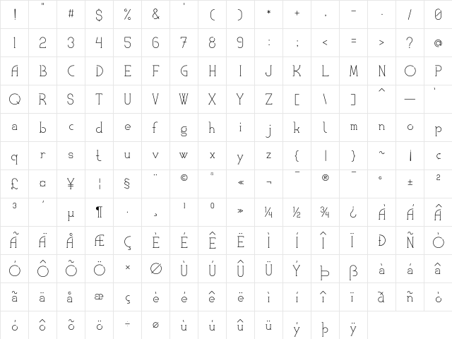 KlubKatz Regular  glyph index