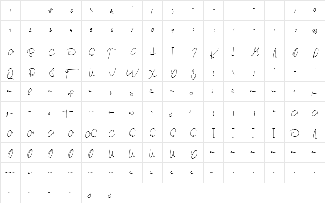 english Regular  glyph index