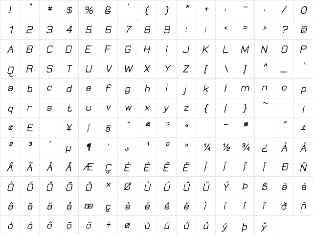 Jungle Burnout 1 Regular  glyph index