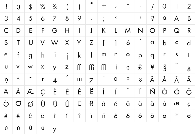 Renner Regular  glyph index