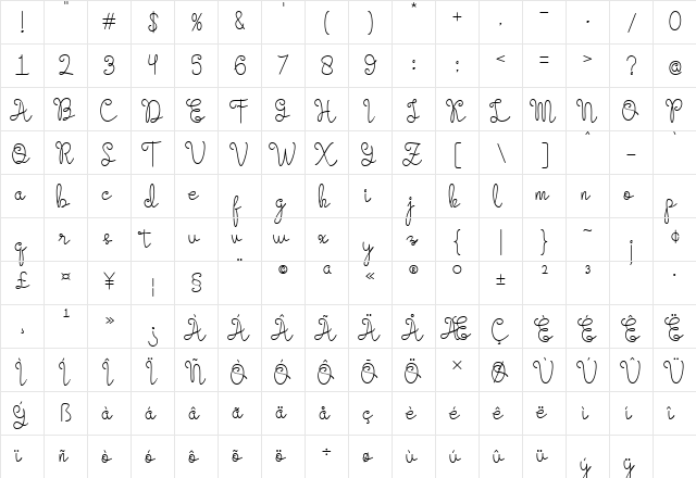 Evangetta Light Regular  glyph index