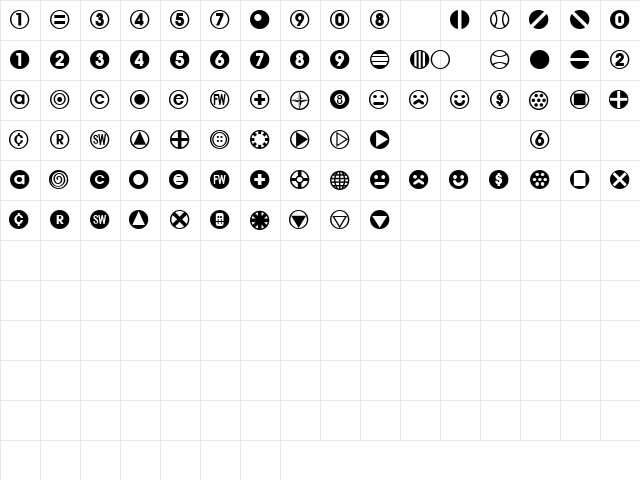 BulletBalls AOE Regular  glyph index
