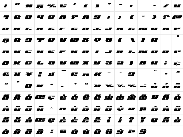 Joy Shark Laser Italic Italic  glyph index