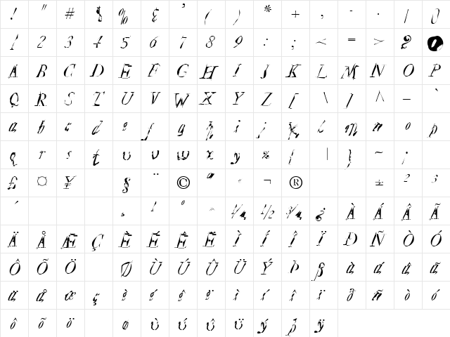 Plague Mass Regular  glyph index
