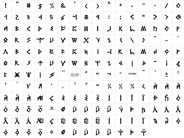 Rosicrucian Regular  glyph index