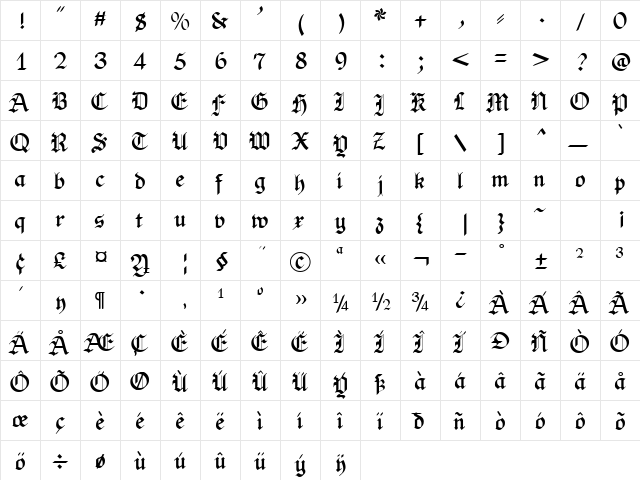 OldHaroldRee Bold  glyph index
