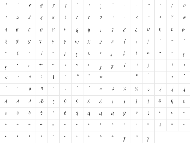 Pagi Senja Regular  glyph index