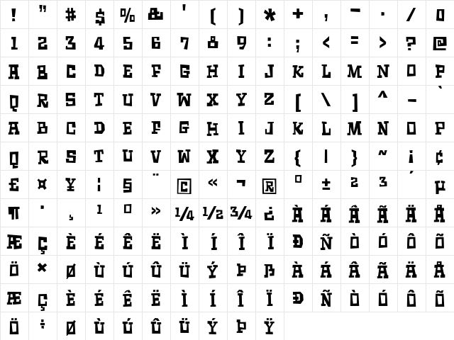 Surfing Ashtray DEMO Regular  glyph index