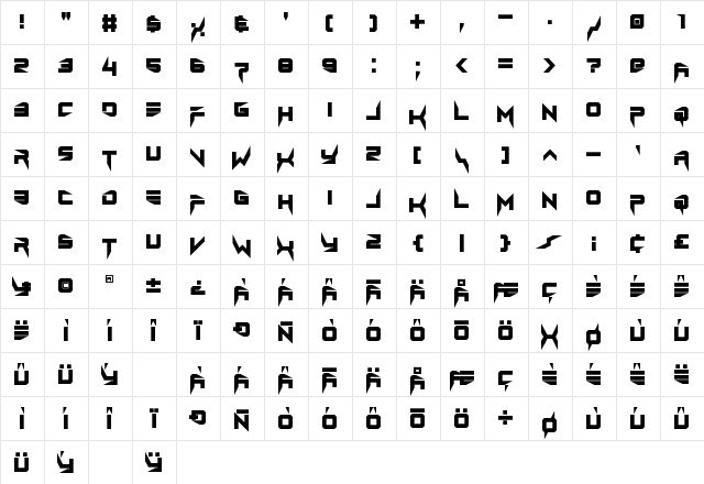 Lethal Injector Bold Regular  glyph index