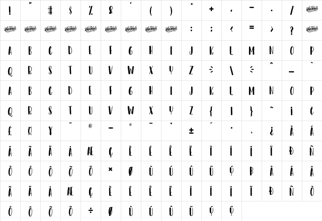 Dear Sunshine Regular  glyph index