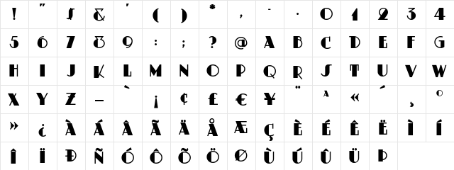 DustyRose Regular  glyph index