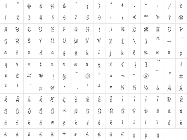 DTCBrodyM28 Regular  glyph index