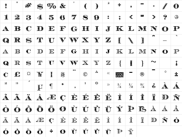 Currency Regular  glyph index