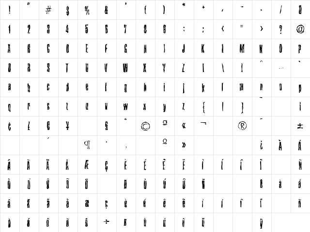 FrankBeckerRandom-Light Regular  glyph index