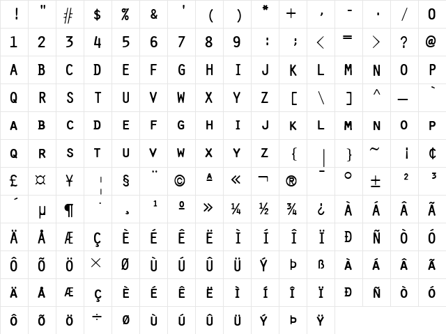 Pure Regular  glyph index