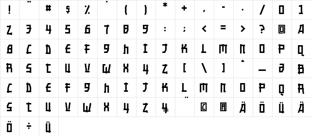 Nippontoon Regular  glyph index