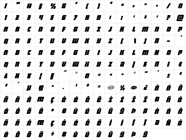 Heavy Falcon Academy Italic Italic  glyph index