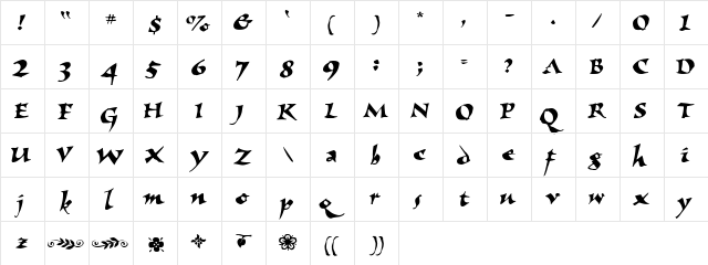 Elbjorg Regular  glyph index