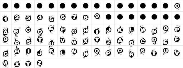 Machine-gun Regular  glyph index