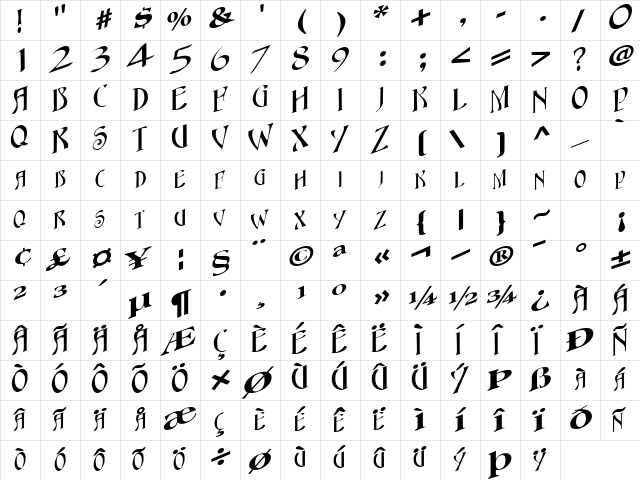 Goal Regular  glyph index