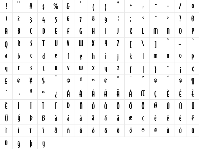 BodegaSans-MediumOldstyle Regular  glyph index