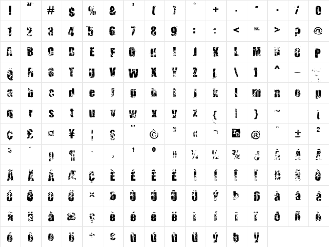 Killer Ants Regular  glyph index