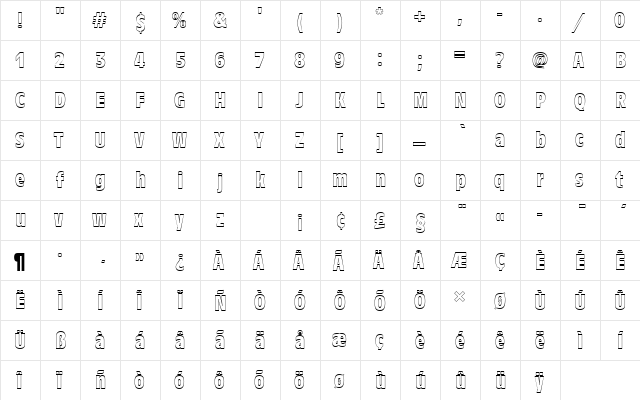 AntiqueOliTBolConOu1 Regular  glyph index