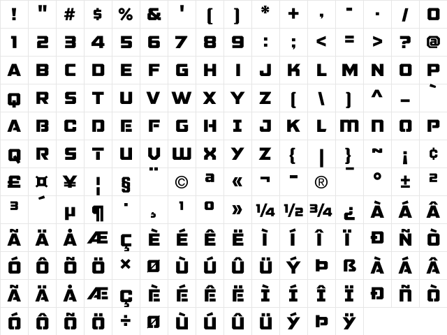 GALACTIC VANGUARDIAN NCV Regular  glyph index