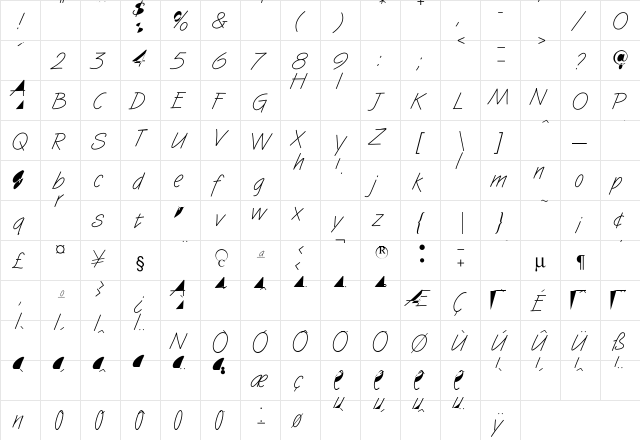 Tomboy Regular  glyph index