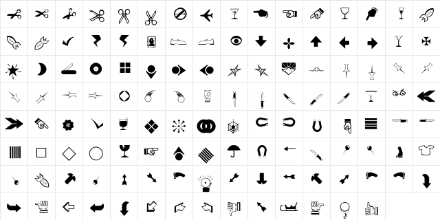 RSBillsDingbats Regular  glyph index