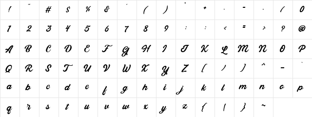 Bandira Script DEMO Regular  glyph index