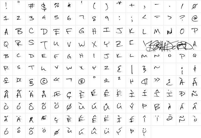 Bradford Regular  glyph index