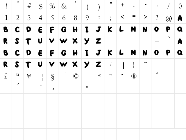 BLACK BUBBLE Regular  glyph index