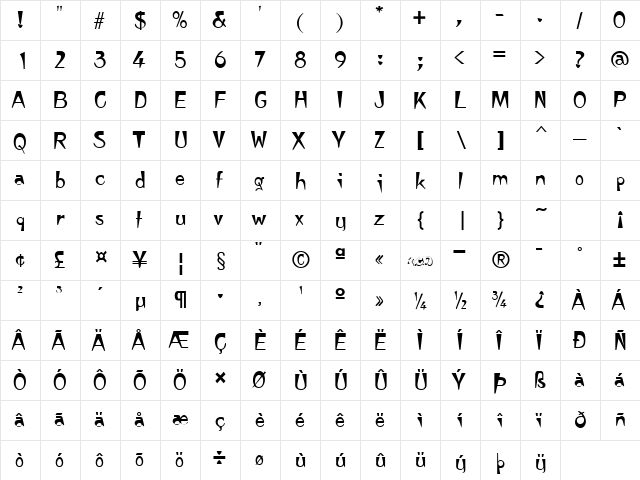 Tempura normal  glyph index