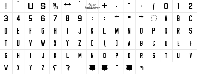 USHighwaysOldStyleBCBA Regular  glyph index