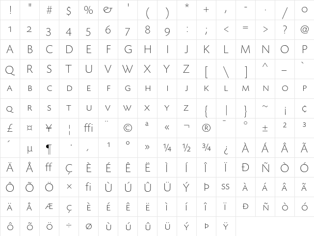 TodaySB-CapExtLig Regular  glyph index