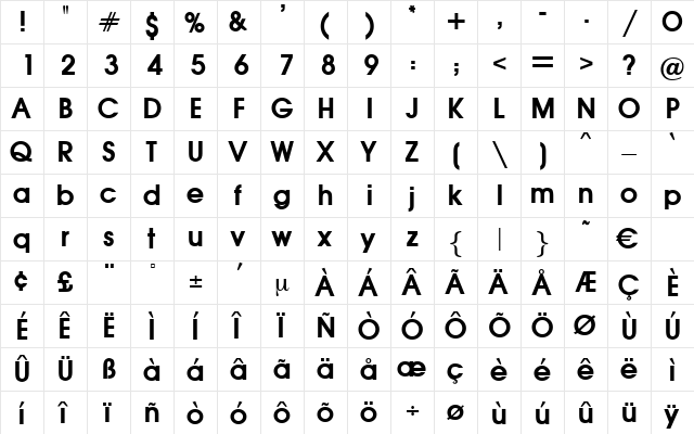 AuxinDemiBold Regular  glyph index