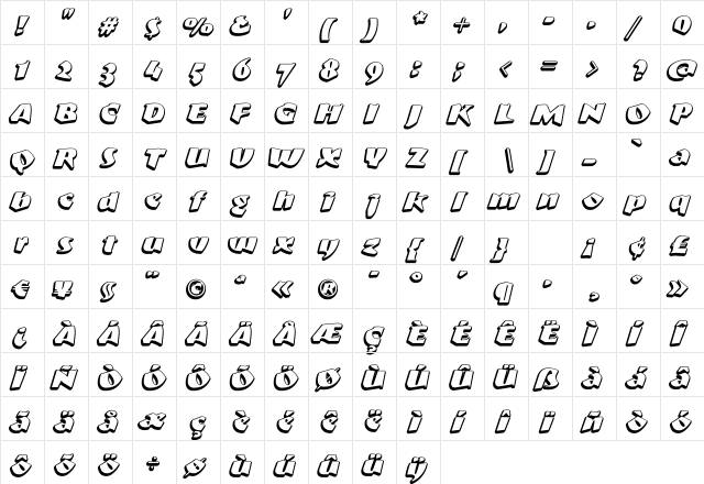 MeteorShadow Regular  glyph index