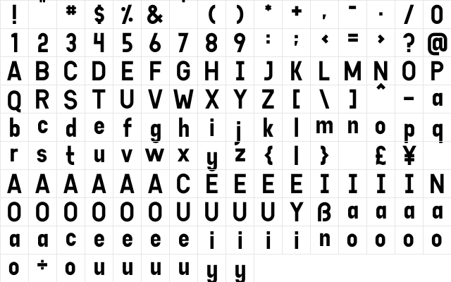 Goodlight Regular  glyph index