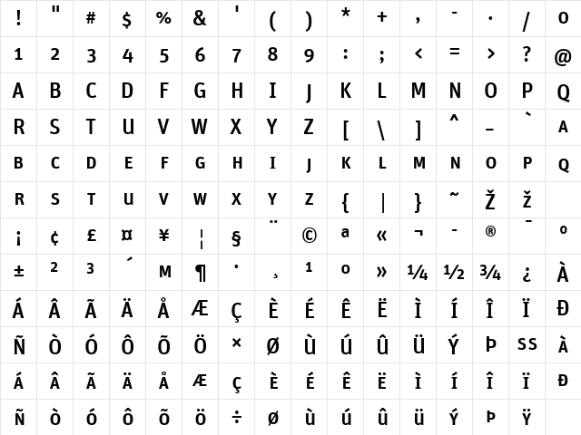 Unit-MediumSC Regular  glyph index
