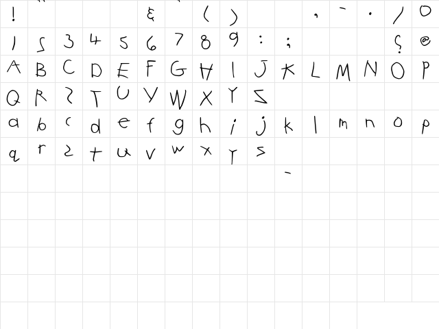 SBC Preschool Regular  glyph index
