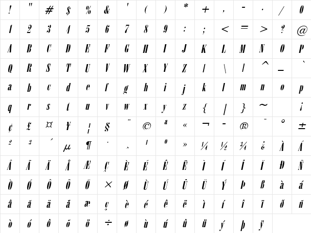 June 15 Italic  glyph index