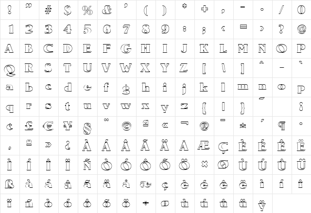 RonaldBeckerOutline-Heavy Regular  glyph index