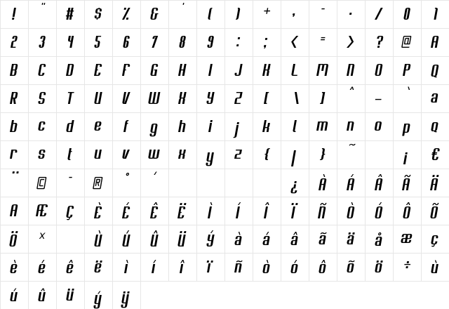 Soupertrouper Oblique  glyph index