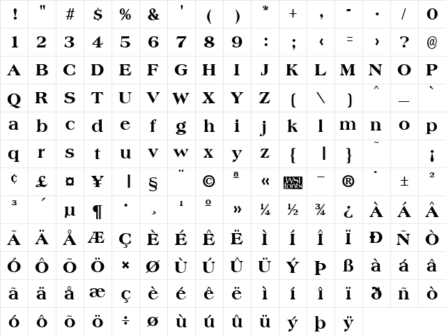 AmphionExtrabold Regular  glyph index