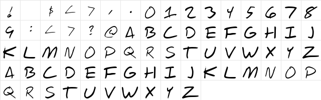 Scrawl Of The Chief Regular  glyph index