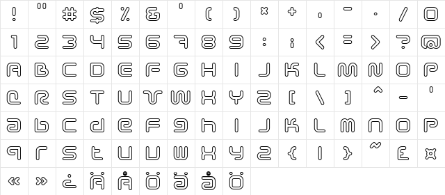 Sci Fied Outline Regular  glyph index