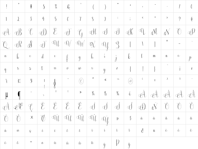 Amidah Regular  glyph index