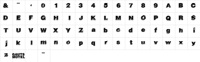 GautsMotelUpperRight Regular  glyph index