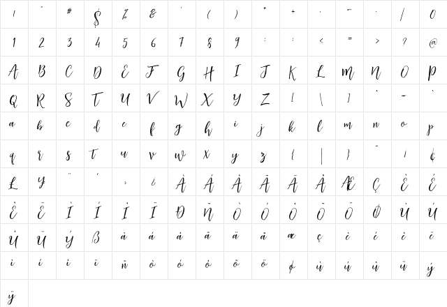 Lettersmith Regular  glyph index